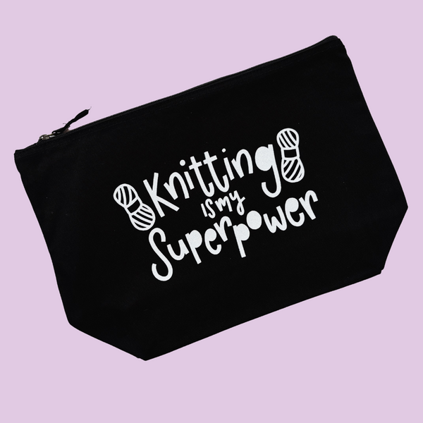 Knitting is my Superpower Glitter Pouch - Nurture and Cheer