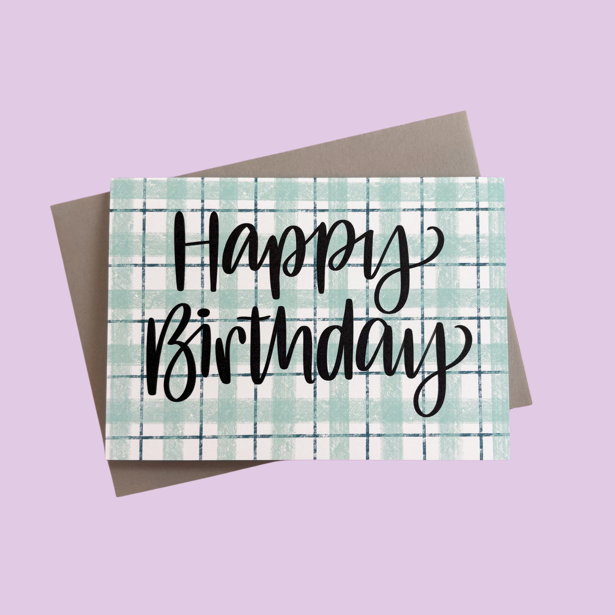 Aqua Check Happy Birthday Card - Nurture and Cheer