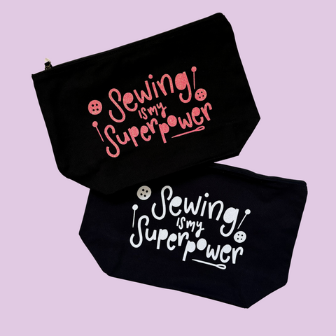 Sewing is my Superpower Glitter Pouches